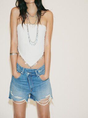 👖Zara Crosswaist Denim A-Line Shorts NWT - 14